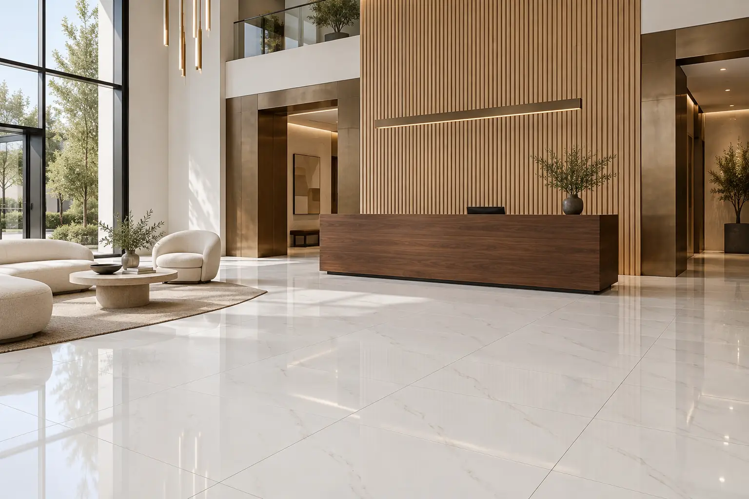 Design visualization featuring Calacatta Vena porcelain tile