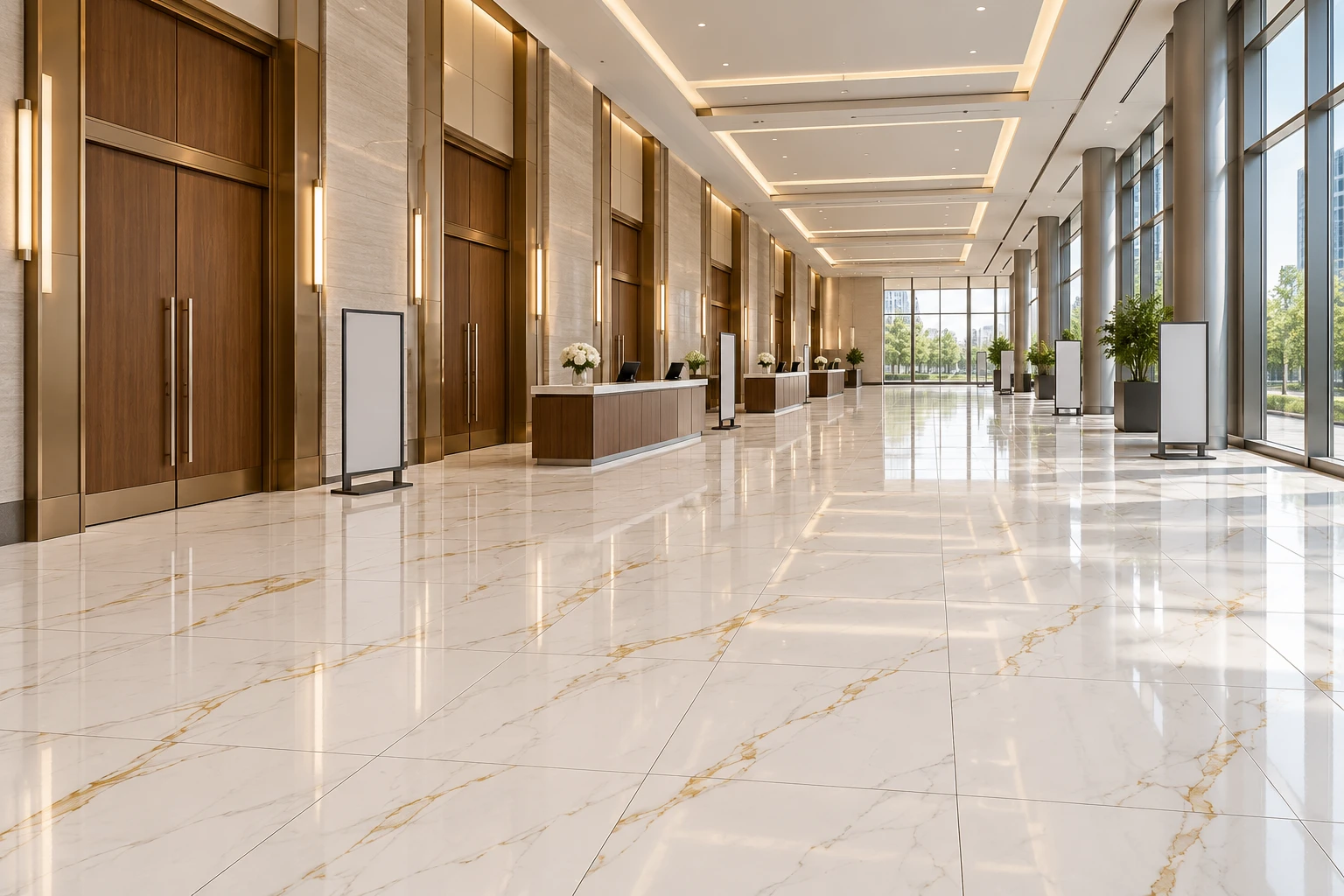 Conferences and events proposed Gold Phoenix 24x24 Polished tile application: Gold Phoenix Commercial Porcelain for a Conference Center Foyer