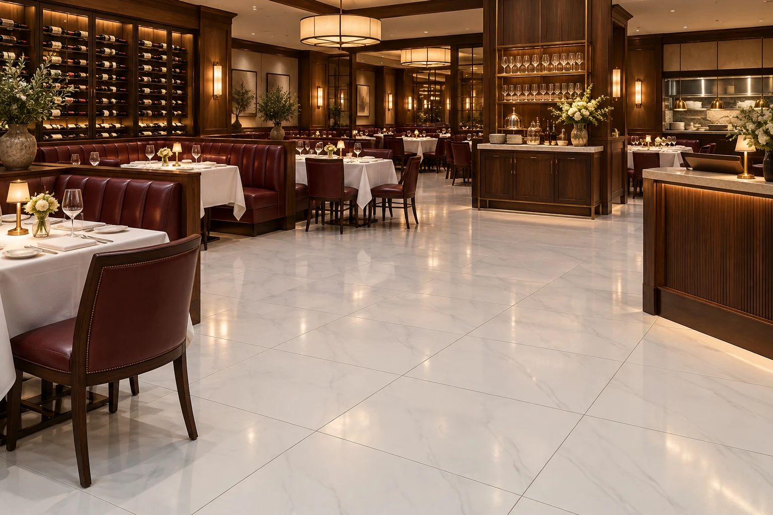 Darden Restaurants proposed Marimol Silk tile application: Service in Focus: Upscale Restaurant Dining Room